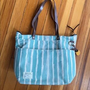 R Riveter American Handmade the Ada Blue and White Striped  Canvas Tote Bag